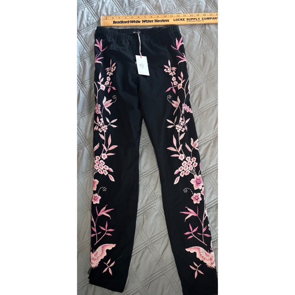 Johnny Was Rosalyn Legging Women S 130 Black NEW Floral Butterfly Embroidered
